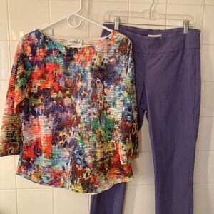 Peck and Peck Vibrant Top and Dark Lavender Crop Pants Set